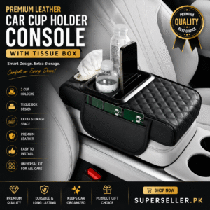 Premium Leather Car Cup Holder Console with Tissue Box