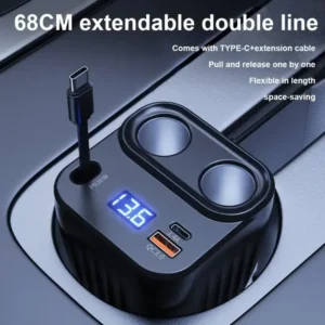 5-Port Car Charger Cup with Retractable Cable – Fast Multi-Device Charging Solution